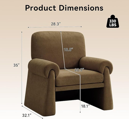 Oversized Accent Chair, Comfy Living Room Chairs, Single Sofa Chair with Thick Cushion and Armrests, Upholstered Arm Chair for Living Room, Modern Armchair, Reading Chair for Bedroom, Brown