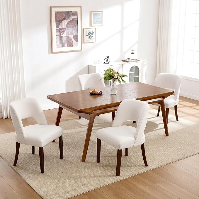 Dining Chairs Set of 4,Modern Dining Room Chairs with Thick Cushions,Upholstered Linen Fabric Kitchen Chairs for Kitchen Dining Room Beige