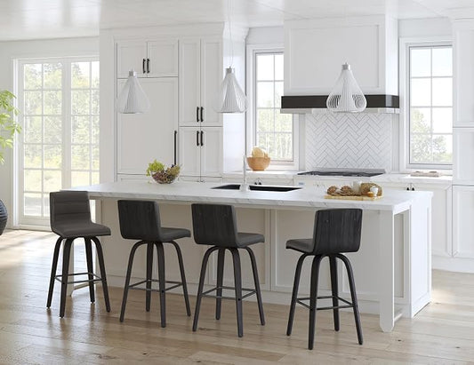 Armen Living Vienna Counter Height Barstool Brushed Wood Finish Faux Leather Kitchen and Dining, 26" Counter Height, Black/Gray, More color/size option