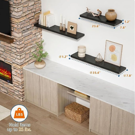 Harwaya 36 Inch Floating Shelves Bathroom, Black Shelves for Wall | Black Wood Texture | Thick MDF | Modern Style Ideal for Living Room Bedroom Office Kitchen