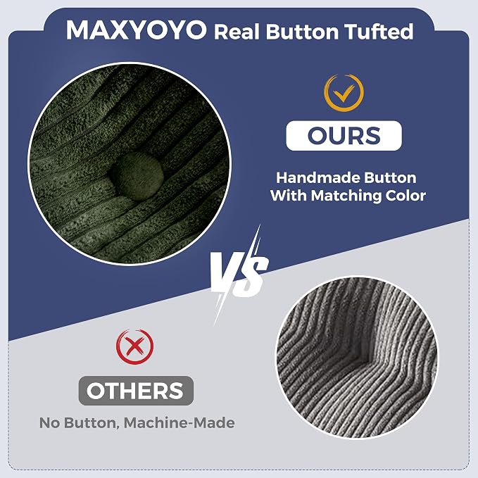 MAXYOYO Oversized Loveseat Sofa Couch, Upholstered Bean Bag Chair Cloud 3-Seat for Adults, Boneless Couch with Tufted Cushion & Pillows, Sofa in A Box, No Assembly Required, Dark Green
