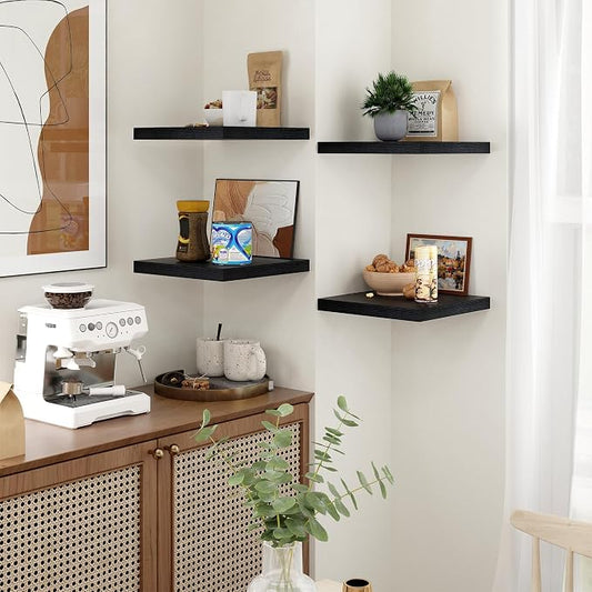 Fun Memories Floating Shelves for Wall - 12 Inch Square Shelves with Invisible Brackets, Black Small Wall Shelf for Living Room, Bathroom, Bedroom, and Kitchen Decor Set of 3