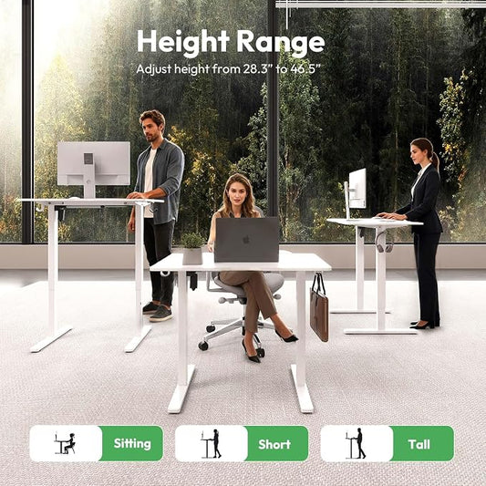 Electric Standing Desk,35x24 Inches Adjustable Height Stand up Desk, Sit Stand Home Office Desk with Splice Board, 3 Preset Heights,Equipped with Hooks,Ergonomic Computer Desk Workstation,White