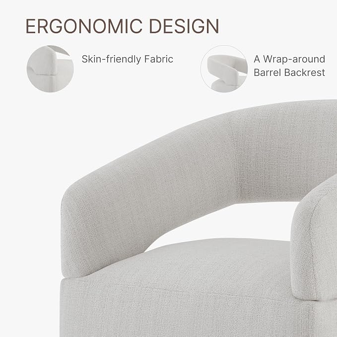 KISLOT Upholstered Dining Chairs Set of 2, Modern Rolling Dining Chairs with Hidden Casters, Arm Kitchen Chairs with Linen Look Fabric, Padded Barrel Chairs for Dining Room, Kitchen, Bedroom, Linen