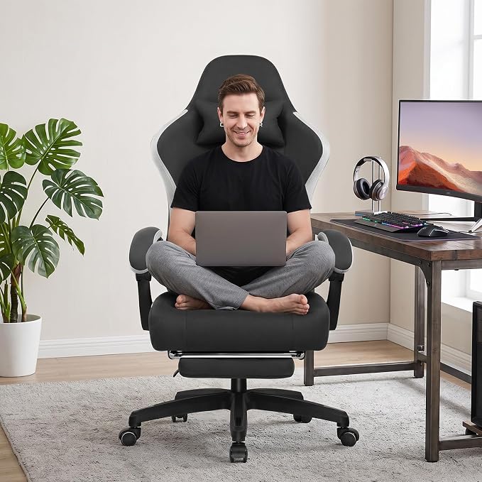 GTPLAYER Gaming Chair, Computer Office Chair with Pocket Spring Cushion, Linkage Armrests and Footrest, High Back Ergonomic Computer Chair with Lumbar Support Task Chair with Footrest(Black)