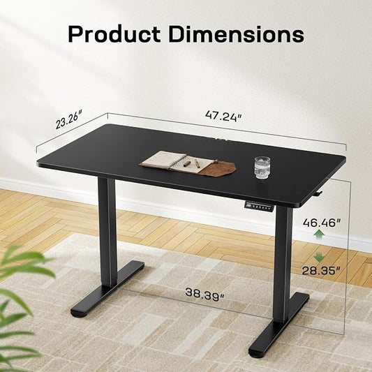 Marsail Whole Piece 48"x24" Desktop 0.6" Thickness, Rectangular Black Board for Electric Standing Desk