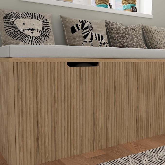 Bobve L-Shape Storage Bench with Cushion, Backless Corner Dining Bench, Kitchen Dining Nook Bench with Hidden Storage for Dining Room, Kitchen, Entryway (Natural Wood)