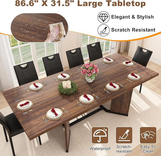 86 in Extendable Dining Table for 6 8 10 People,59"-86" Farmhouse Rectangle Extending Dining Table w/Removable Leaves Space Saving,Wooden Adjustable Tables for Kitchen Office Living Room (Brown)
