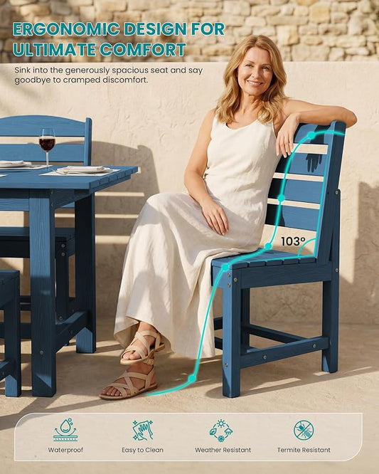 SERWALL Armless Outdoor Dining Chair Set of 2, All Weather Resistant,Blue