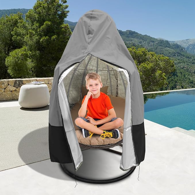 Egg Chair Cover Waterproof, 75x45 Inch Outdoor Hanging Egg Swing Chair Cover, Heavy Duty 420D Oxford Fabric, UV Resistant Windproof with Zipper & Drawstring, Fits Single Seat Egg Chair (Dark Grey)