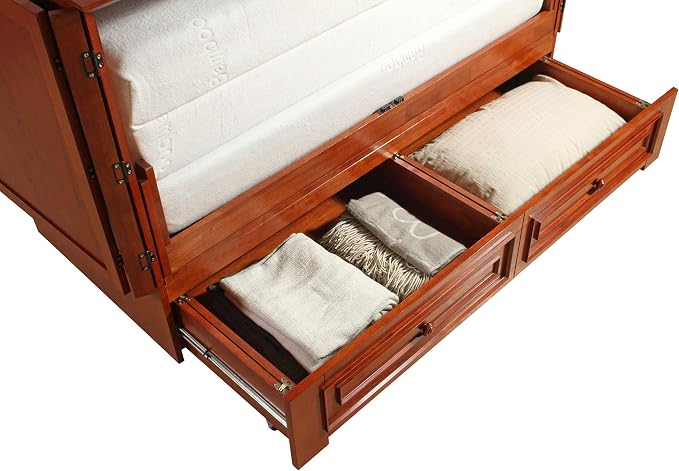 Mega Solutions Emurphybed Paradiseo Murphy Cabinet Chest Bed with Charging Station 8 Inch, Queen (Cherry)