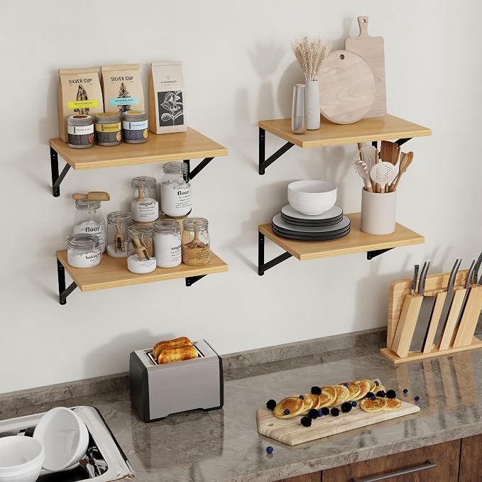 Axeman Deep Floating Shelves, 12 Inch Deep Rustic Oak Floating Wall Shelves Set of 2, 16W x 12D Large Floating Shelves Living Room Cleanning Room Laundry Room Garage - Oak with Black Brackets