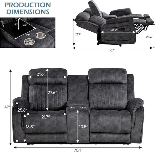 Zero Gravity Power Reclining Loveseat with Adjustable Headrest, Power Loveseat Recliner with Console, Power Loveseat Recliner Sofa with USB & Type-C Ports for Living Room(Grey)