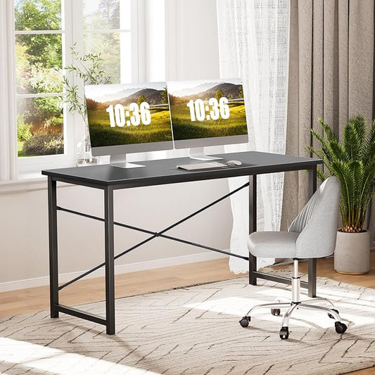 Sweetcrispy Small Computer Office Desk 40 Inch Student Study Writing Work with Metal Frame Wood Tabletop Modern Simple Home Bedroom PC Table - Black, Compact Sturdy Desk for Laptop, Study, Gaming