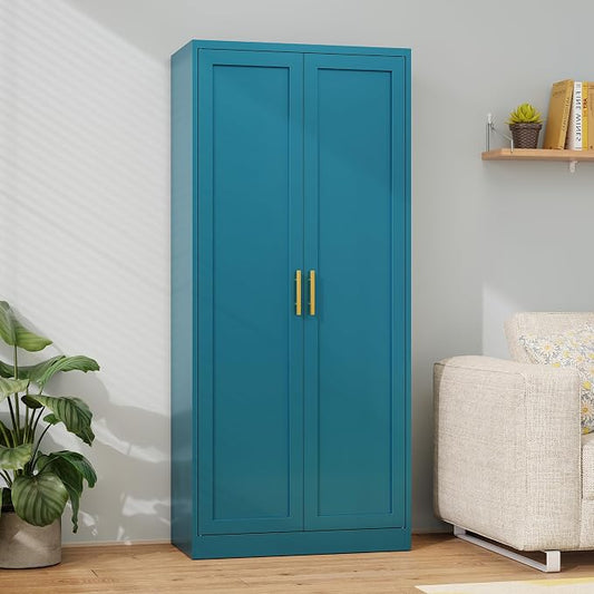 Metal Pantry Cabinet, 71"H x 28"W x 14"D Pantry Cabinets with 2 Doors and 4 Adjustable Shelves, Kitchen Pantry Storage Cabinets, Metal Storage Cabinet for Kitchen, Dining Room, Living Room-Blue