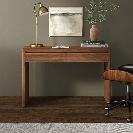 Henn&Hart 48" Modern Rectangular Wooden Home Office Desk Computer Desk Writing Table with 2 Storage Drawers for Home Office, Medium Walnut