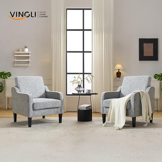 VINGLI Accent Chair for Living Room Chairs Reading Chair for Bedroom Chair Scooped Arm Chair Mid Century Modern Accent Chairs Upholstered Comfy Chair for Apartment, Waiting Room (2, Texture Gray)