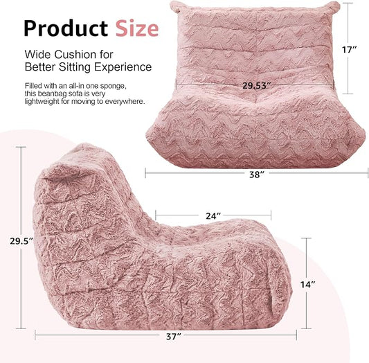 Hobestluk Adults Bean Bag Chair Faux Fur BeanBag Couch for Living Room | Pink Chevron,Ergonomic Design,Memory Foam,UltraSoft,Anti-slip Bottom,No Assembly Required,Decorative Style for Living Room