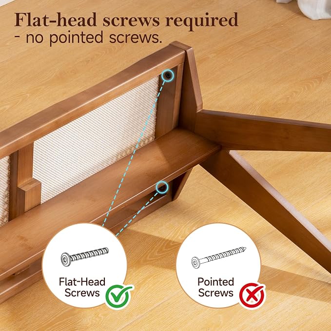 Furlide Wooden Rattan Dining Bench for Entryway, 49”Farmhouse Solid Wood Indoor Bench with Woven Cane Seat, Mid Century Bed End for Bedroom, Hallway, Living Room,Walnut