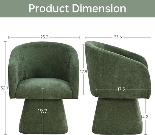 VKNOW Upholstered Swivel Dining Chairs Set of 1, Modern Dining Room Chairs with Barrel Back, Accent Arm Chair for Dining Room, Living Room, Bedroom, Vanity, Green