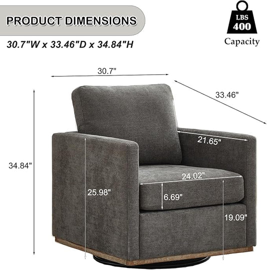 Swivel Accent Chair, 360 Degree Square Swivel Barrel Chair for Living Room, Mid Century Modern Upholstered Accent Chair,Comfy Sofa Armchairs for Bedroom,Nursery,Chenille, Charcoal Black