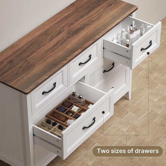 Gizoon 3 Piece Bedroom Furniture Set, 7 Modern Farmhouse DrawerDresser and 2 Nightstands with Charging Station
