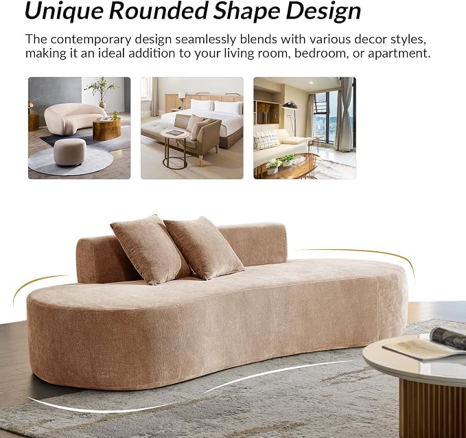 94.5" Modern Curved Sofa, 3-Seater Comfy Foam Couch with 2 Pillows, Frameless & No Assembly Required, Cloud Couch for Living Room, Pink