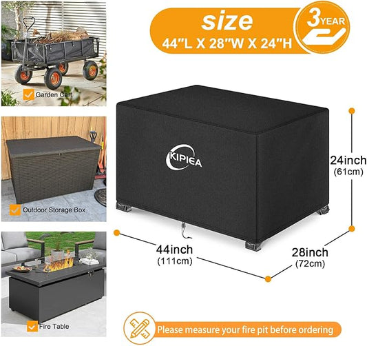 Kipiea Rectangular Fire Pit Cover 44x28 inch – Upgraded 600D Heavy Duty, 100% Waterproof, UV & Tear Resistant, Propane Fire Table Cover, Black