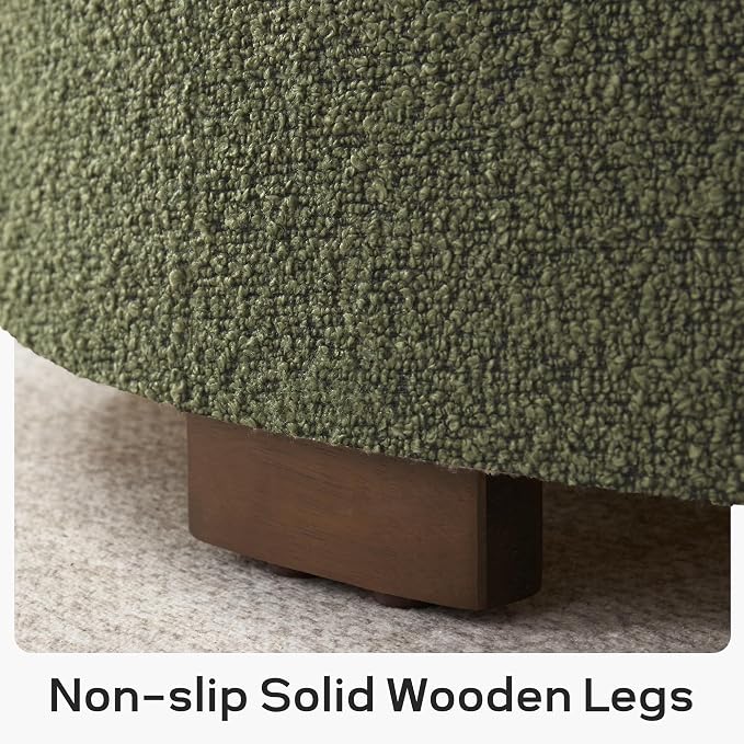 Zihanhome 30 Inch Round Storage Ottoman Coffee Table, Modern Boucle Ottoman with Lift-Off Lid and Solid Wood Legs for Living Room, Bedroom, Corners, Apartments (Green)