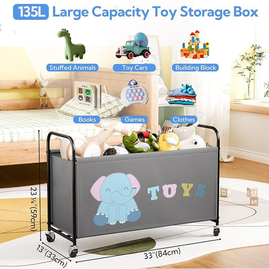 GRANNY SAYS Toy Box for Boys Girls, Extra Large Toy Chest Storage with Wheels, Metal Kids Toy Storage Organizer for Living Room Storage, 135L Toy Bins for Kids Organizer Stuffed Animals, Grey