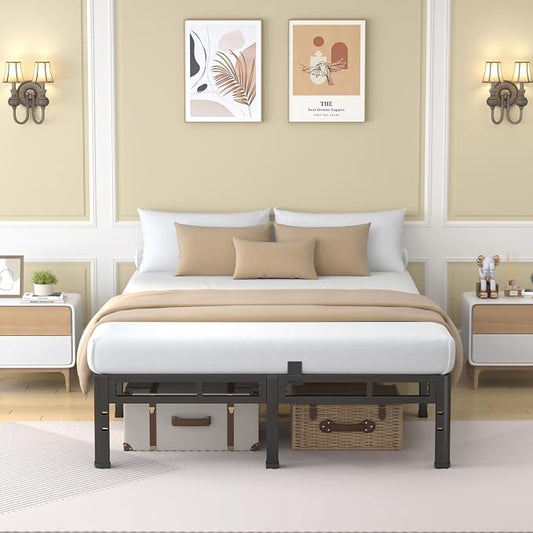NKZ 12 Inch Queen Size Bed Frame, Metal Bed Frame & Box Spring 2 in 1 Platform with Round Corner Legs, 4000Lbs Heavy Duty Metal Frame, Mattress Slide Stopper, Headboard Hole, Noise-Free, Easy Assembly