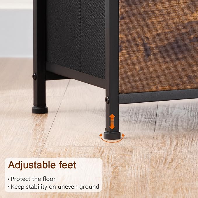 LOAKEKEL Nightstands Set of 2, Night Stand with Charging Station, End Tables with Storage Shelf for Small Spaces, Bedside Table with 2 Fabric Drawers for Bedroom, Rustic Brown, HETS020PBR