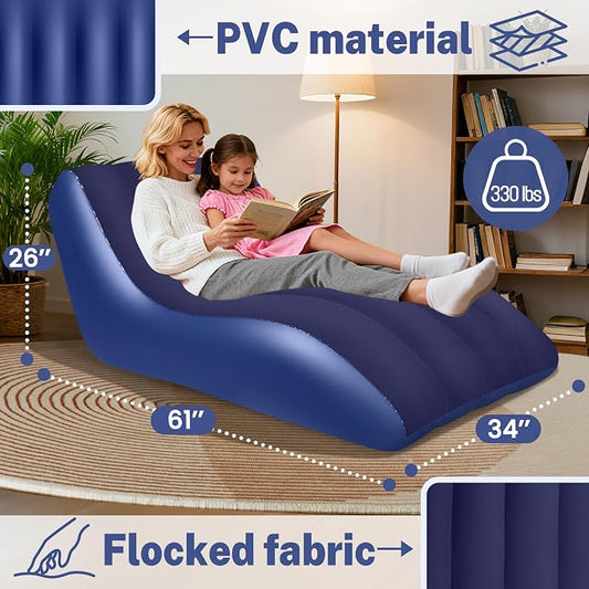 SeaSlep Inflatable Couch for Camping, Blow-Up Couch with Flocked Surface, Portable Inflatable Couch, Twin Size Sofa Bed, Comfortable Air Sofa Outdoor, Durable Blow up Couch for Indoor/Outdoor(Blue)
