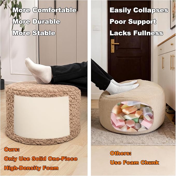 Round Pouf Ottoman 20 x 20 x 14 Inches Boho Poof Home Decor Floor Pouffe Ottoman Foot Rest for Couch Sofa Bean Bag Chairs Living Room Bedroom (Caramel)