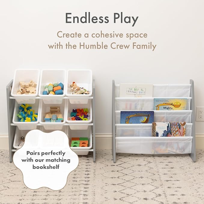 Humble Crew Toy Storage Organizer with 9 Removable Storage Bins for Kids Playroom, 3-Tier Toddler Toy Organization and Storage, Grey/White