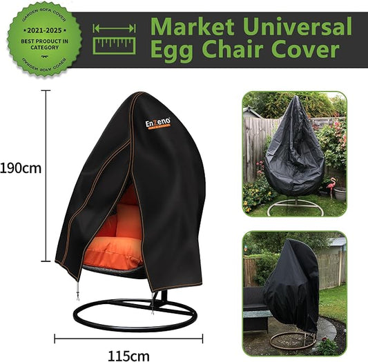 Enzeno Patio Egg Chair Covers Waterproof,75x45inch Egg Chair Cover with Zipper,420D Windproof Single Egg Swing Chair Covers,Outdoor Hanging Chair Cover Weatherproof,Black