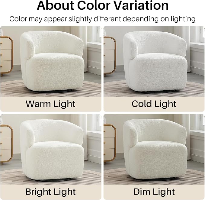 SOFTHION Swivel Accent Chair, Sherpa Teddy Barrel Chair for Living Room, Cozy Round Boucle Arm Chair, Metal Base for Club Nursery Bedroom, White