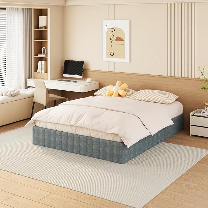NHODIR 9 Inch Box Spring Queen Size Bed Base, Heavy Duty Metal Queen Mattress Foundation with Upholstered Fabric Cover, Noise Free, Easy Assembly, Black