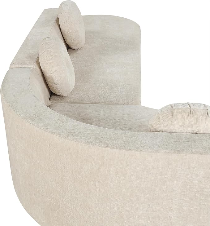 122'' Sectional Sofa,Extra Large Sofa with Soft Fabric Upholstery, Elegant Curved Design with Three Round Cushions, High-Resilience Foam for Ultimate Comfort,Sand