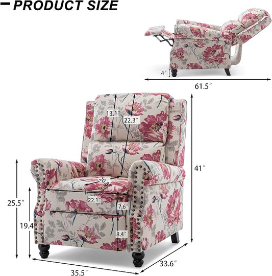 Recliner Chair, Modern Pushback Armchair with Adjustable Backrest & Footrest for Bedroom, Living Room (Pattern Floral,Set of 2)