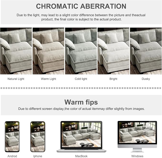 146" Cloud Couch Sectional, U Shaped Modular Sectional Sofa, 4-Seat Deep Seat Couch with 6 Removable Washable Pillows and 2 Ottoman for Living Room, Bedroom, Apartment, Light Grey