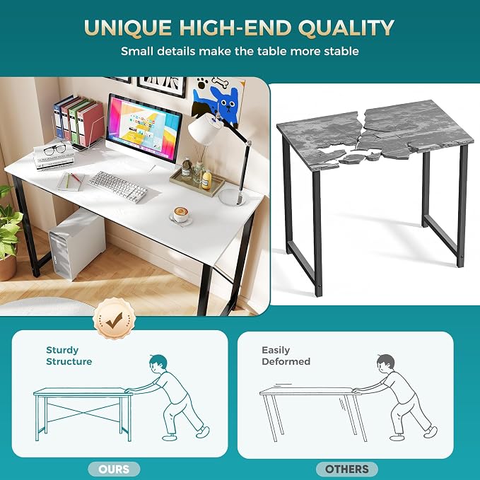 DUMOS 55 Inch Computer Desk for Home Office, Modern Study Work Table Simple Style for Bedroom Small Space, Large Writing Desks with X-Shaped Reinforcement, Wood White