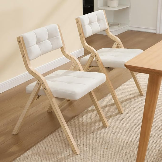 Folding Dining Chairs with Cushion Set of 6,Padded Foldable Dining Chairs,Portable Wooden Folding Chairs with Seat for Dining Rooms Kitchen Wedding Party Indoor Velvet Beige