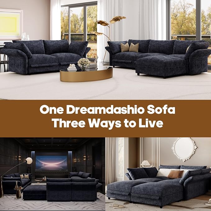 DreamDashio Oversized Sectional Couches for Living Room, 159" Extra Wide, Deep Cloud Modular Sectional Sofa with Storage, Adjustable Arms, High Backs, 9 Seater, Dark Grey Chenille