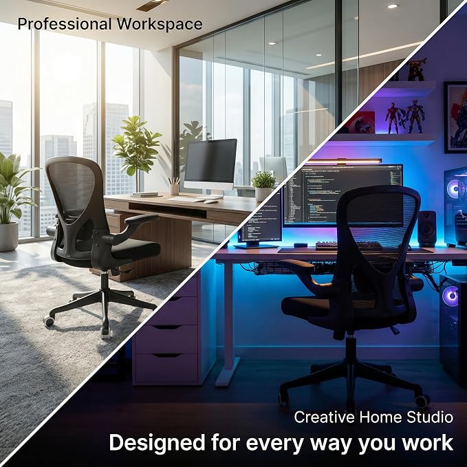 Ergonomic Office Chair with Adjustable Lumbar Support & Flip-Up Armrests - High Back Computer Desk Chair with Thickened Seat Cushion, Rolling Wheels for Home/Office Study Work (01Blcak)
