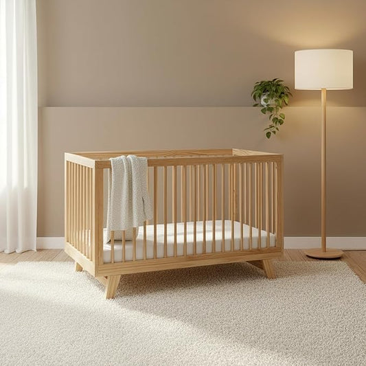 3-in-1 Astin Convertible Baby Crib - Wooden Baby Crib, Grows with Your Baby, Converts to Toddler Bed & Day Bed, 4 Adjustable Support Base Height | Natural
