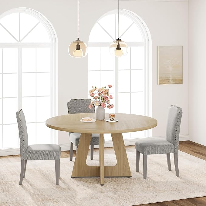 GAOMON 47 Inch Round Dining Table for 4-6 People, Circle Dinner Table with Wooden Cross Pedestal Base, Farmhouse Kitchen Furniture for Dining Room, Living Room, Kitchen (Table Only) -Burlywood