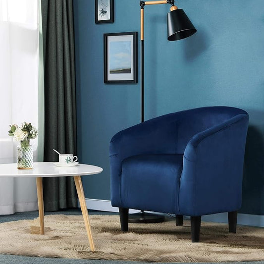 Topeakmart Velvet Accent Chair, Modern Club Chair Upholstered Armchair with Solid Legs Comfy Sofa Chair for Living Room/Bedroom/Waiting Room, Navy Blue