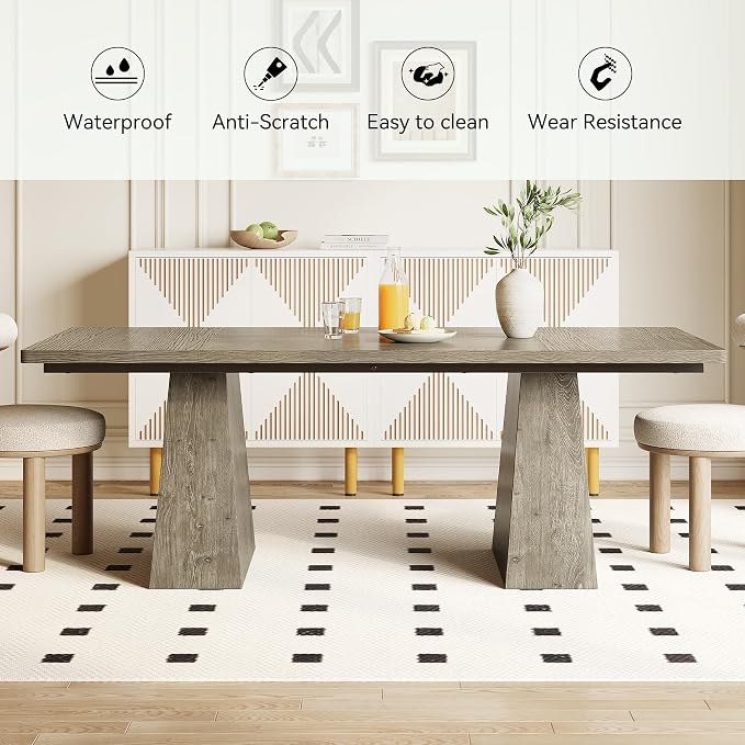 LITTLE TREE Dining Table for 6 People, Wooden Table, Rectangle Furniture with Heavy Duty Legs, Modern Kitchen Table for Home, Dining Room, Grey