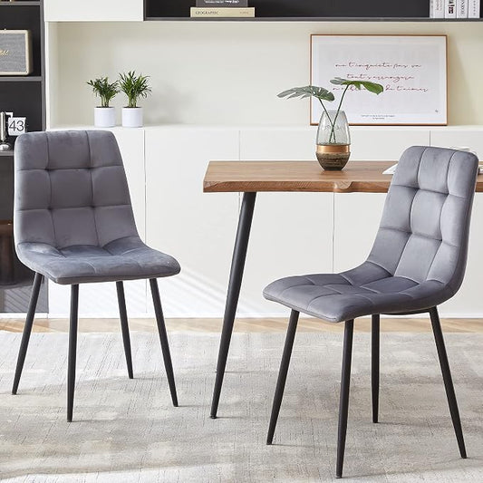 NORDICANA Grey Velvet Dining Chairs Set of 4, Upholstered Tufted Kitchen Chairs, Comfortable Seat, Metal Leg, Easy Assembly